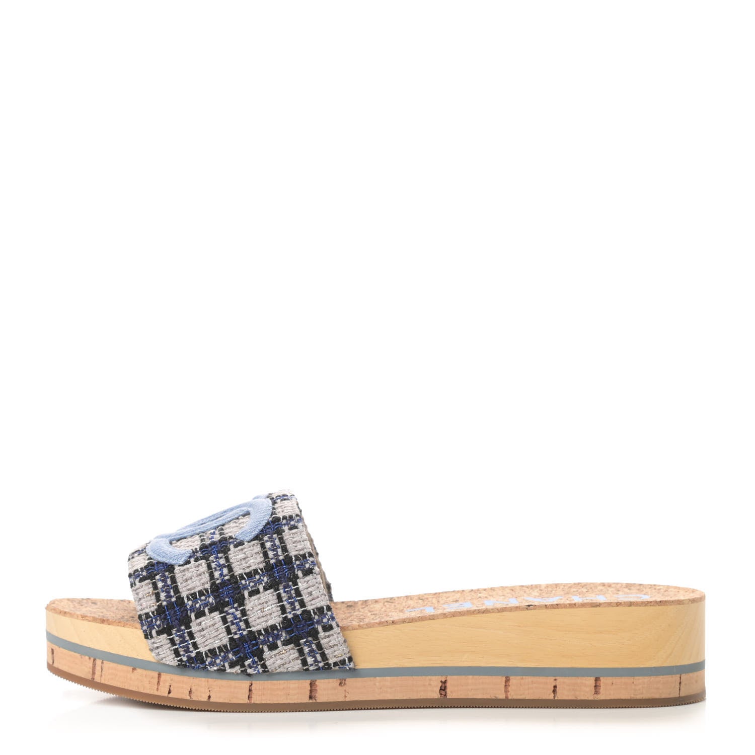 Chanel Tweed Mixed Fibers Cork CC Mule Sandal 41 Navy Blue White Blue 1 of 12