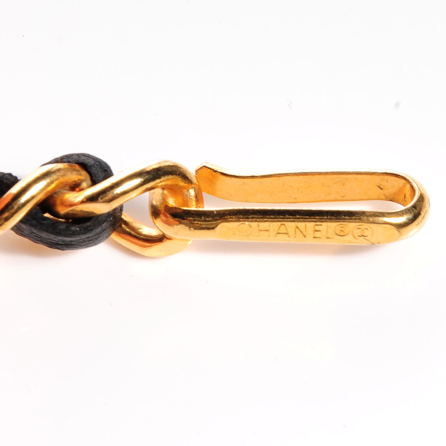 Leather Gold Chain Link CC Medallion Belt Black