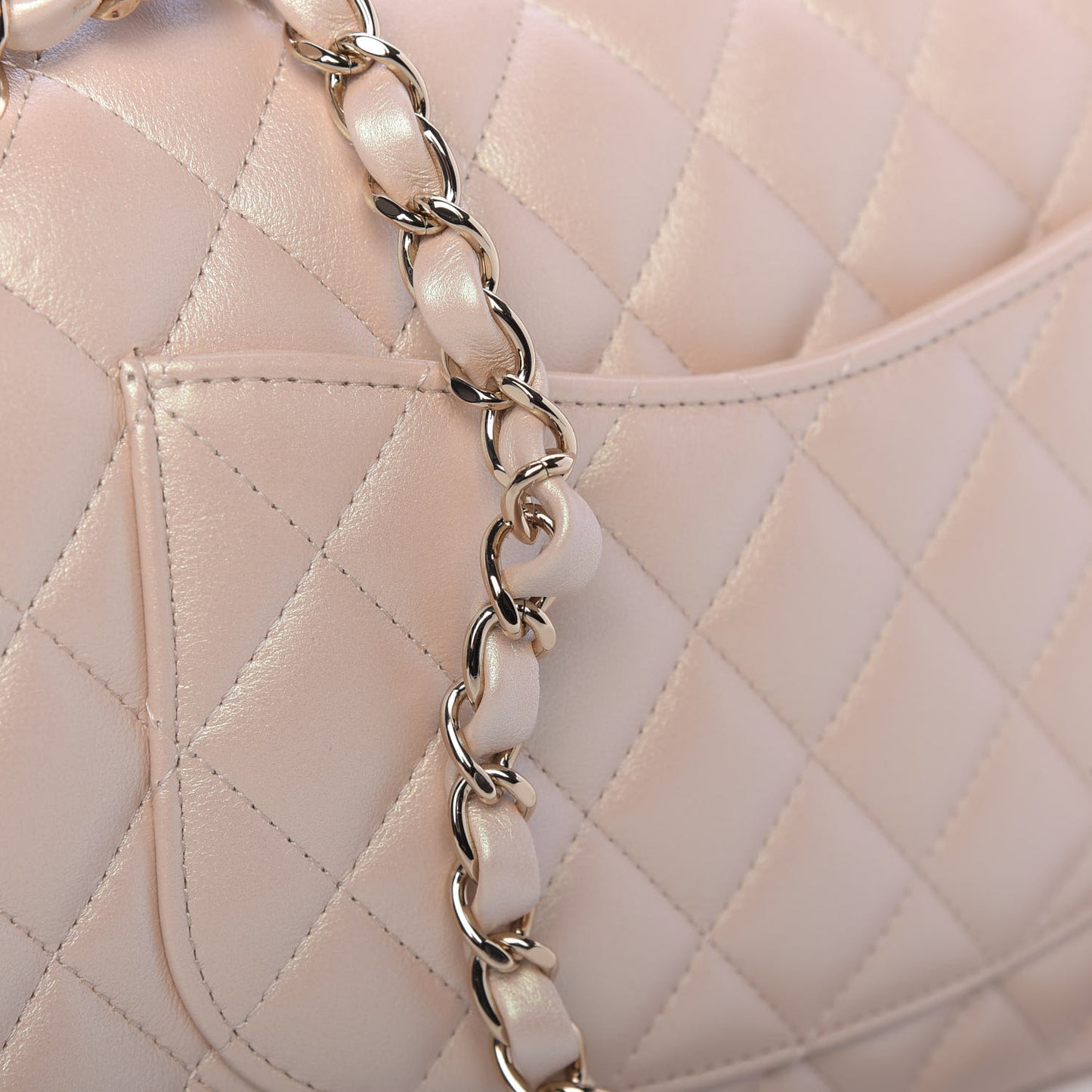 Iridescent Calfskin Quilted Medium Double Flap Beige