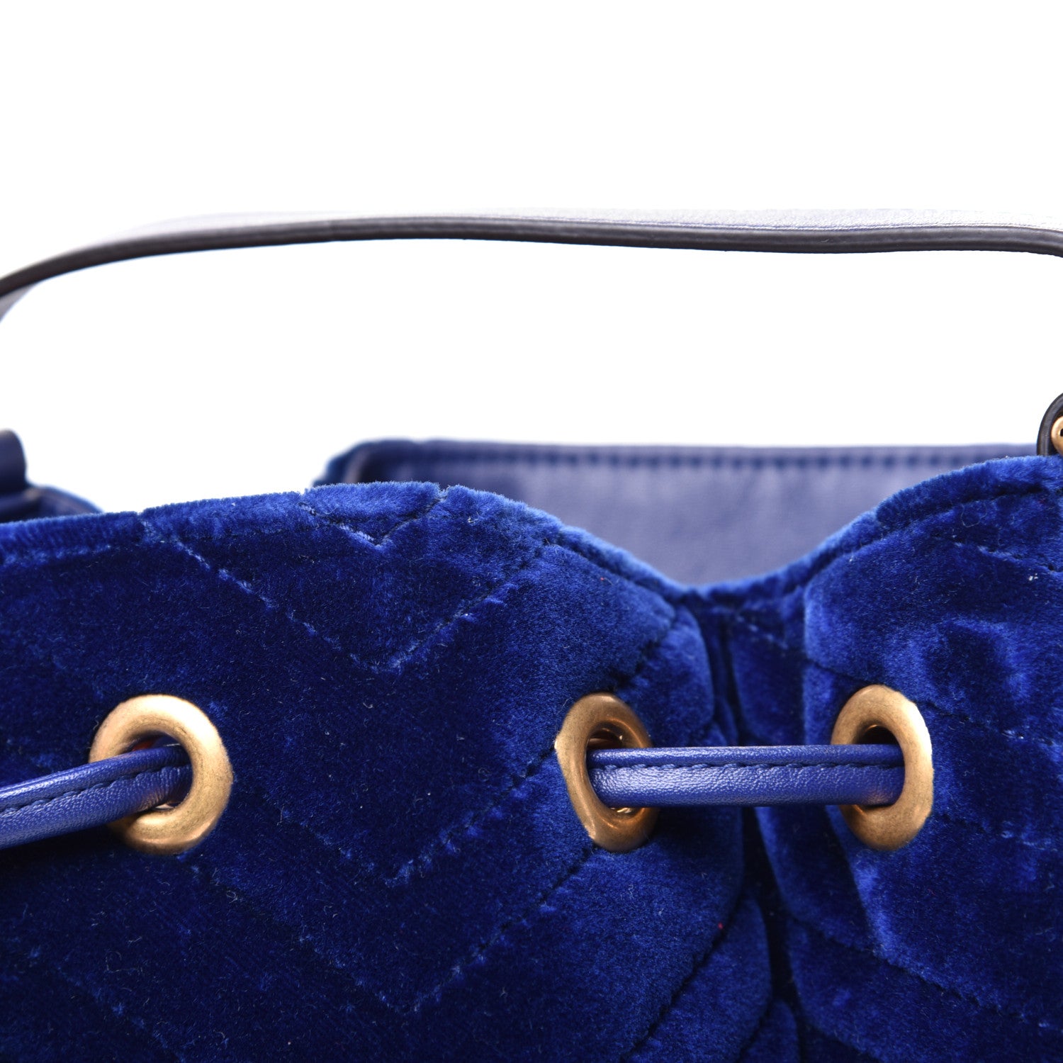 Gucci Velvet Matelasse GG Marmont Bucket Bag Cobalt Blue 13 of 16