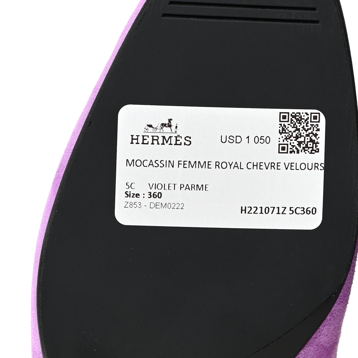 Hermes Suede Goatskin Womens Royal Loafers 36 Violet Parme 6 of 13