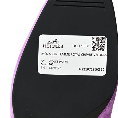 Hermes Suede Goatskin Womens Royal Loafers 36 Violet Parme 6 of 13