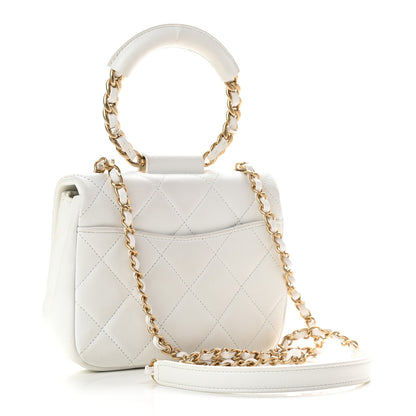 Chanel Lambskin Quilted Small Circular Handle Bag White 3 of 10
