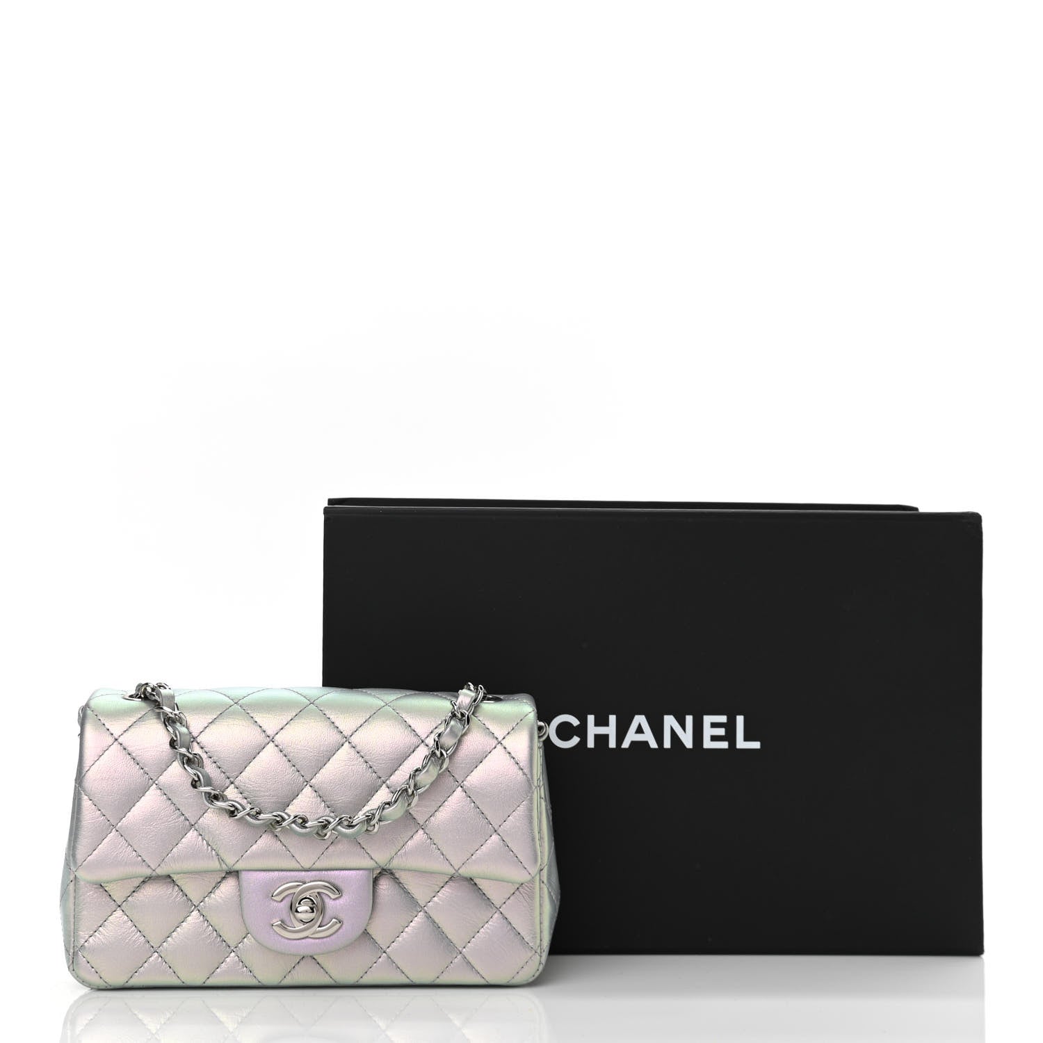 Chanel Iridescent Calfskin Quilted Mini Rectangular Flap Light Purple 11 of 11