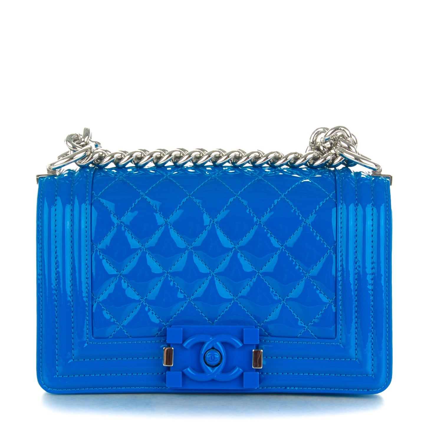 Patent Calfskin Small Boy Flap Plexiglass Blue