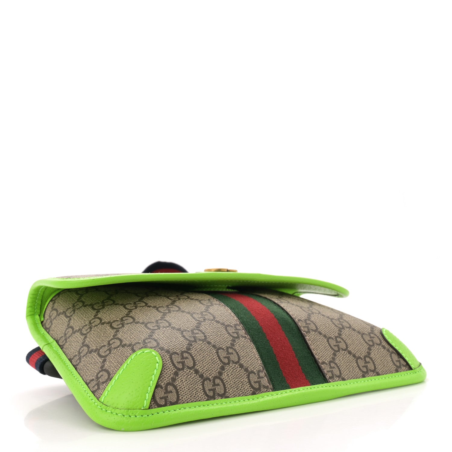 Gucci GG Supreme Monogram Web Small Ophidia Belt Bag Beige Ebony Electric Green 4 of 11