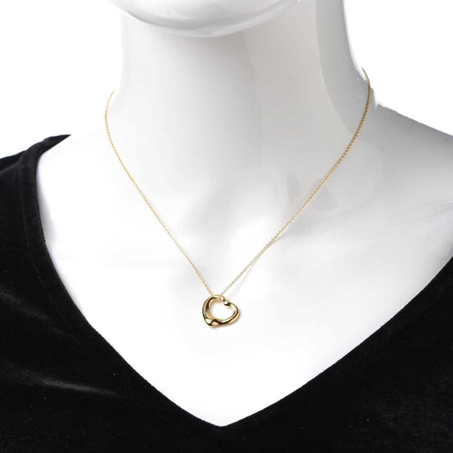 18K Yellow Gold 16mm Elsa Peretti Open Heart Pendant Necklace