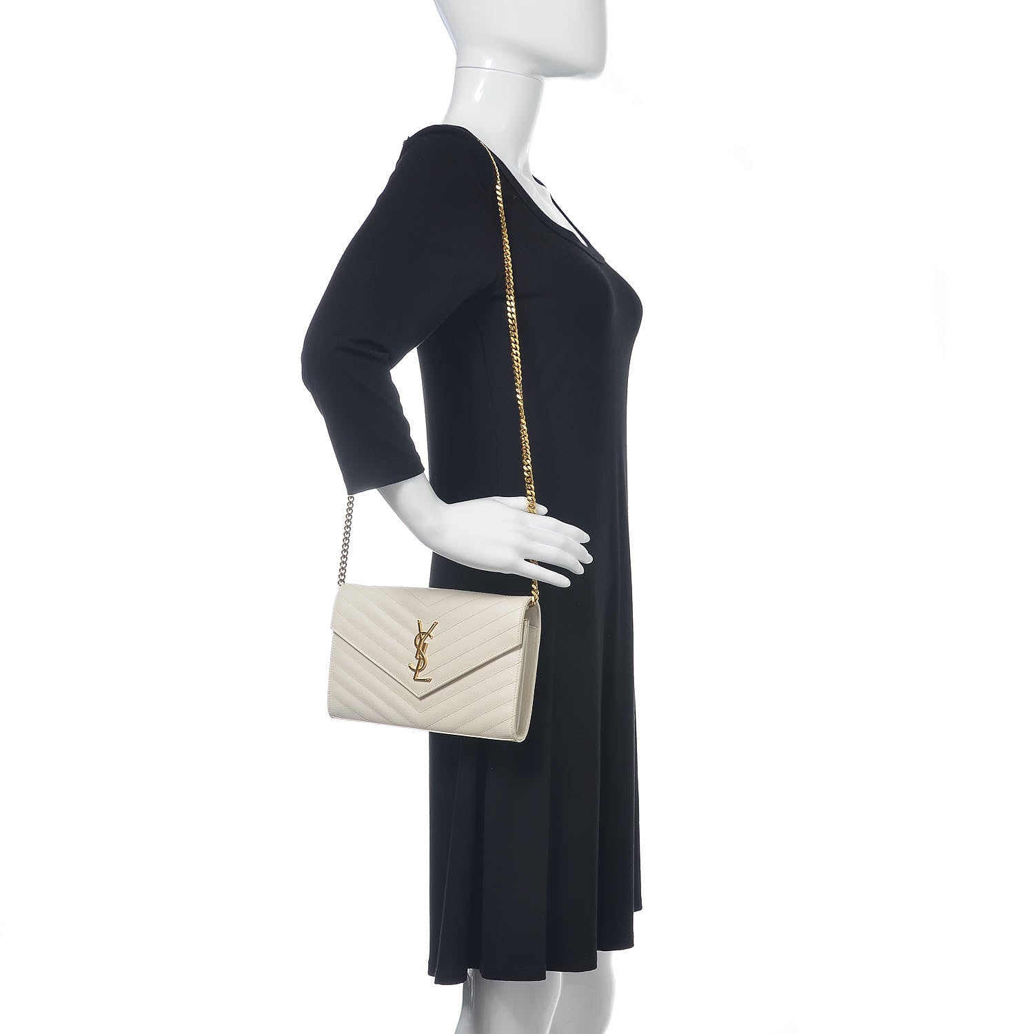 Saint Laurent Grain De Poudre Matelasse Chevron Monogram Chain Wallet Porcellana 2 of 11