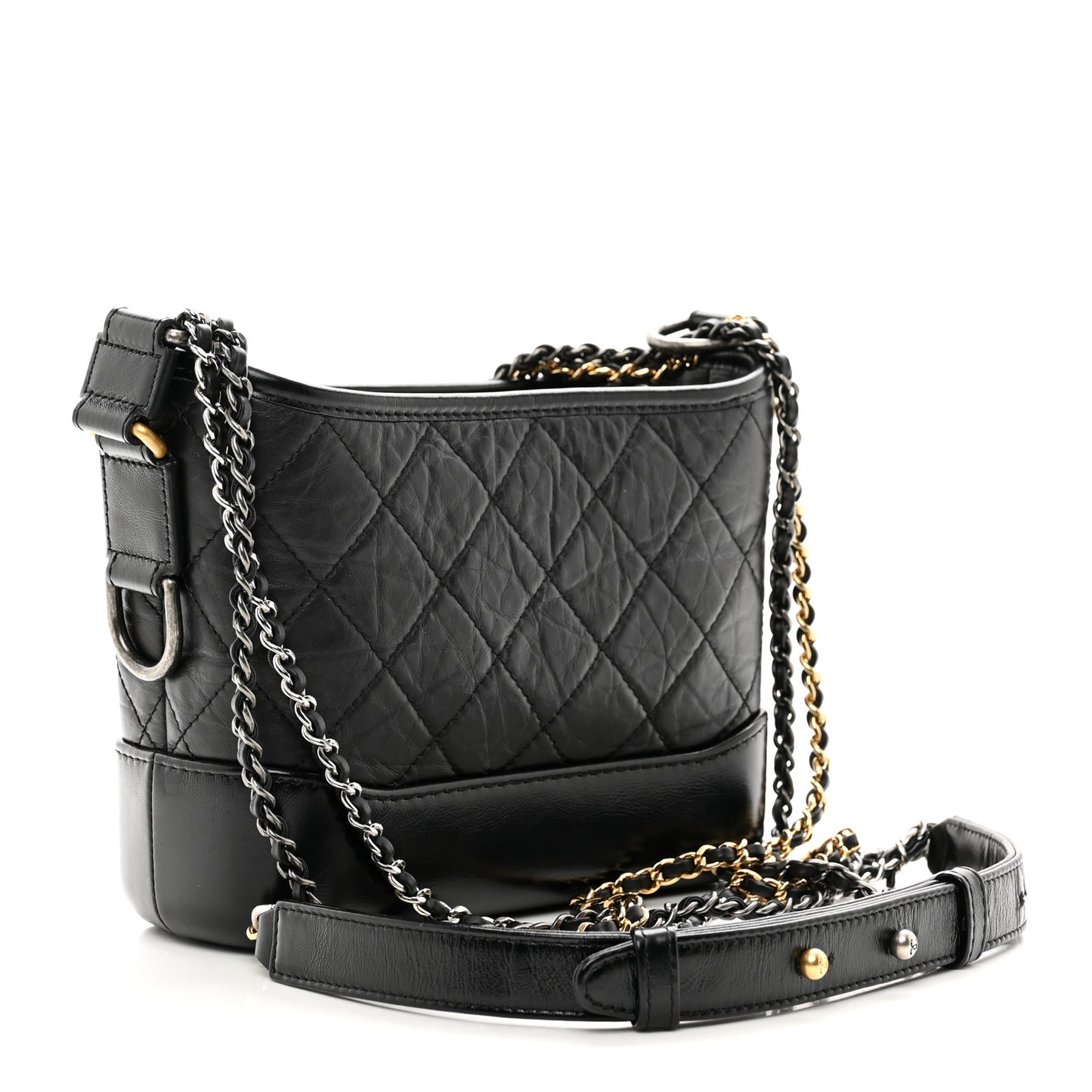 Aged Calfskin Quilted Small Gabrielle Hobo Black