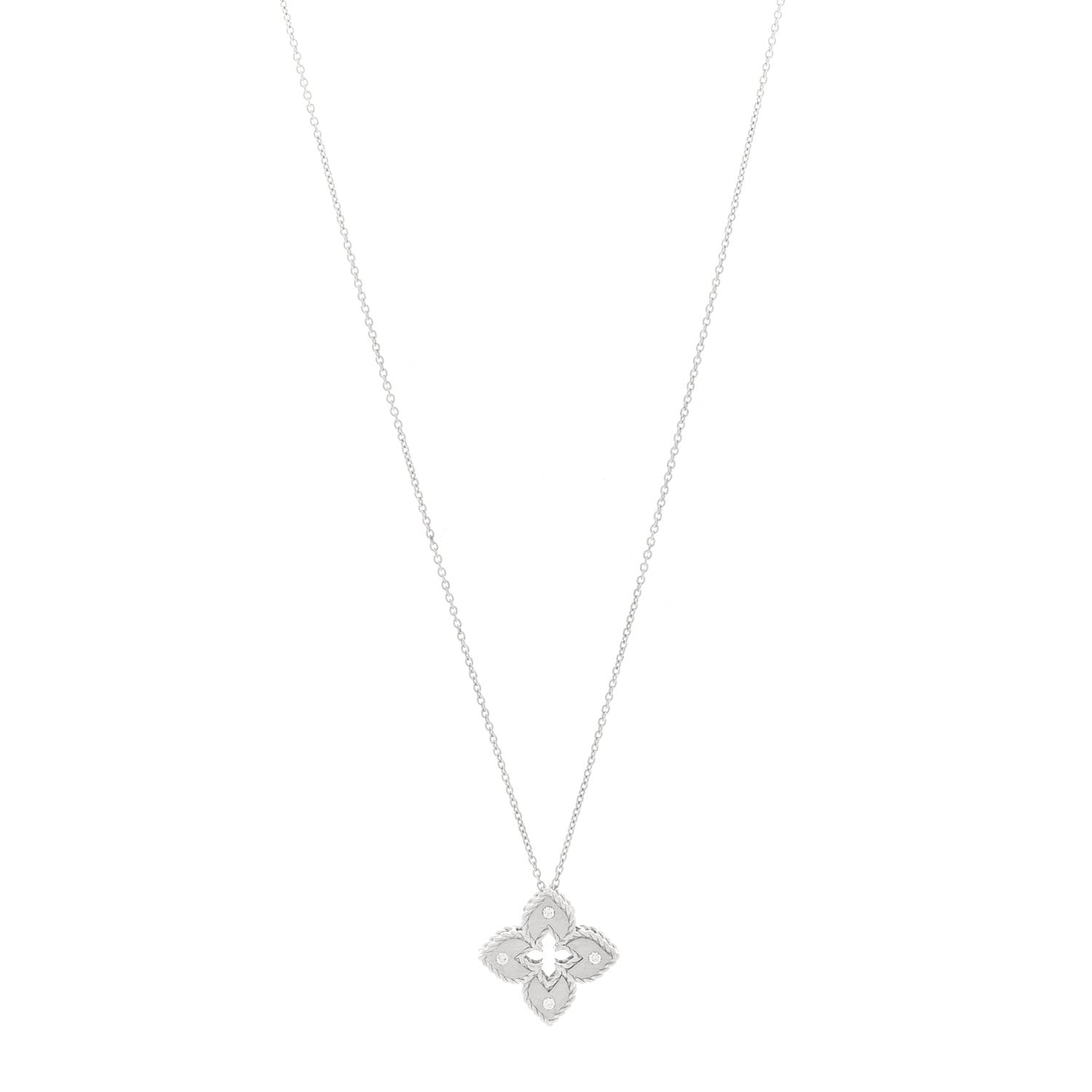 Roberto Coin 18K White Gold Diamond Petite Venetian Princess Flower Pendant Necklace 1 of 5