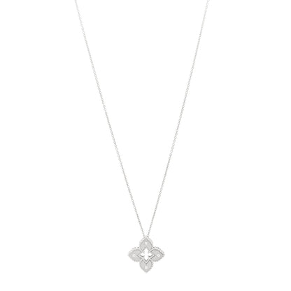 Roberto Coin 18K White Gold Diamond Petite Venetian Princess Flower Pendant Necklace 1 of 5
