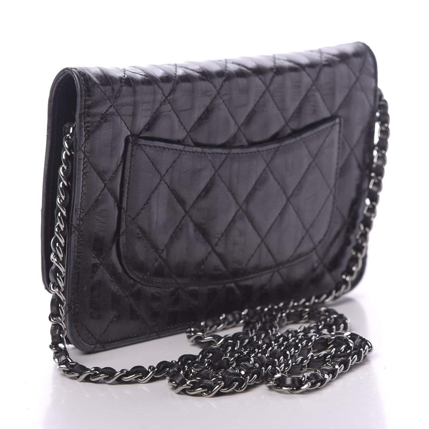 Aged Calfskin Striped Reissue Wallet On Chain WOC Black