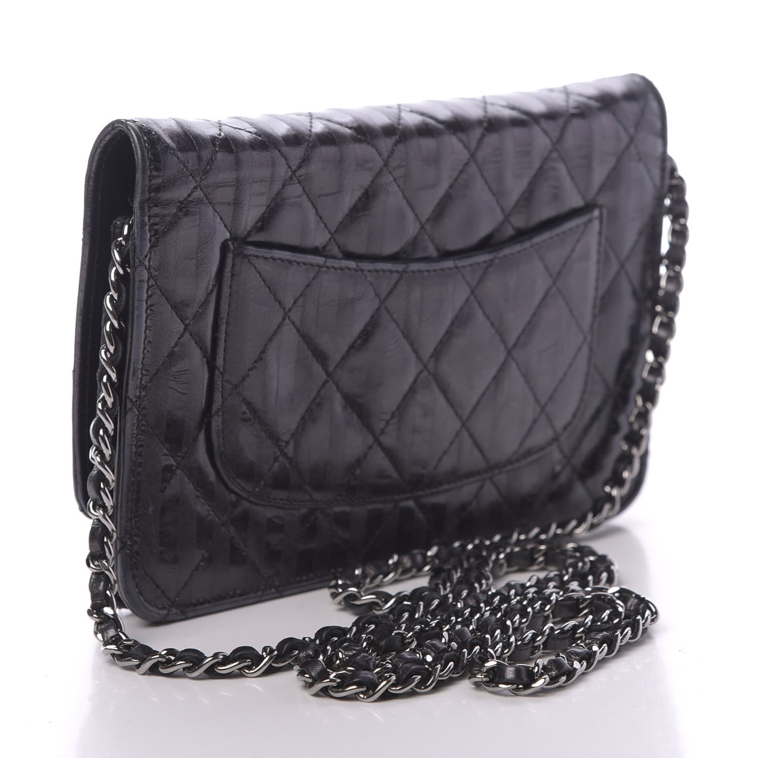 Chanel Aged Calfskin Striped Reissue Wallet On Chain WOC Black 2 of 12