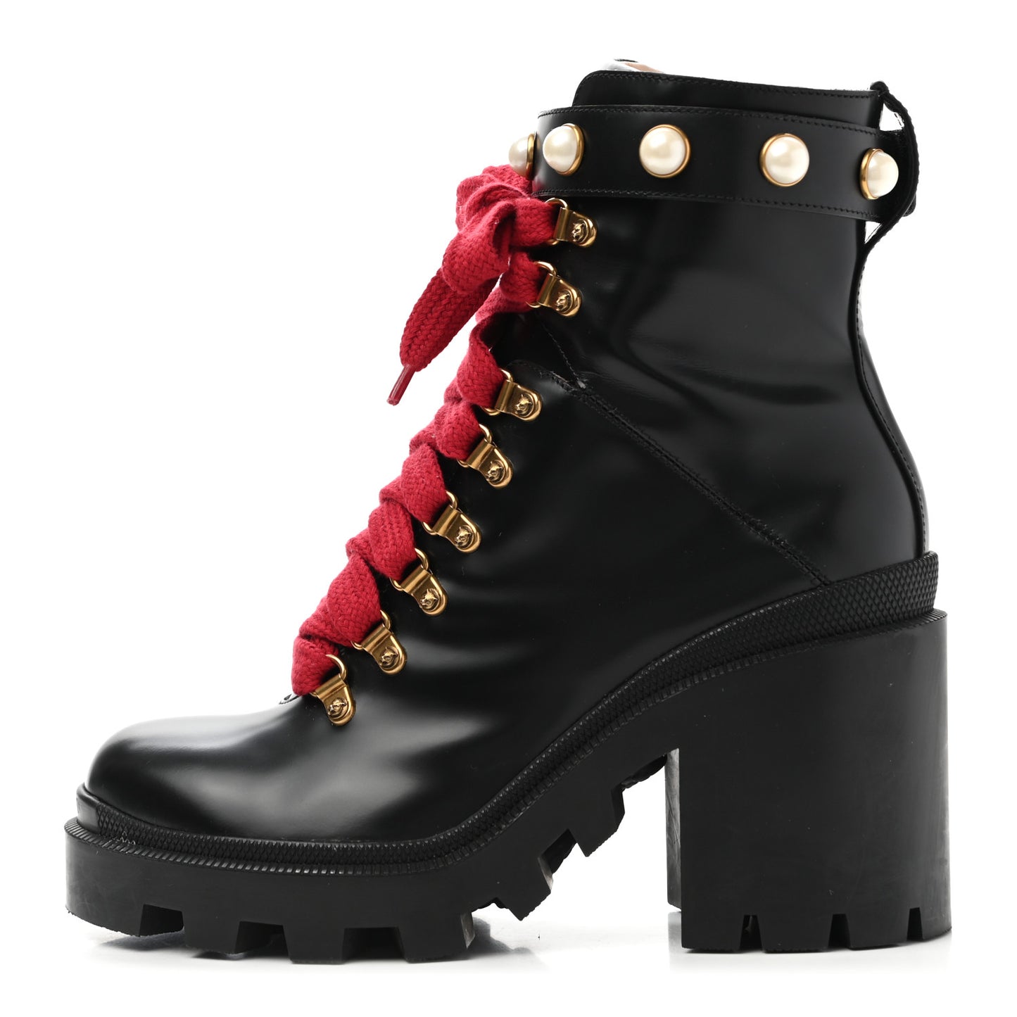 Magnum Calfskin Pearl Lace Up Combat Ankle Boots 39 Black