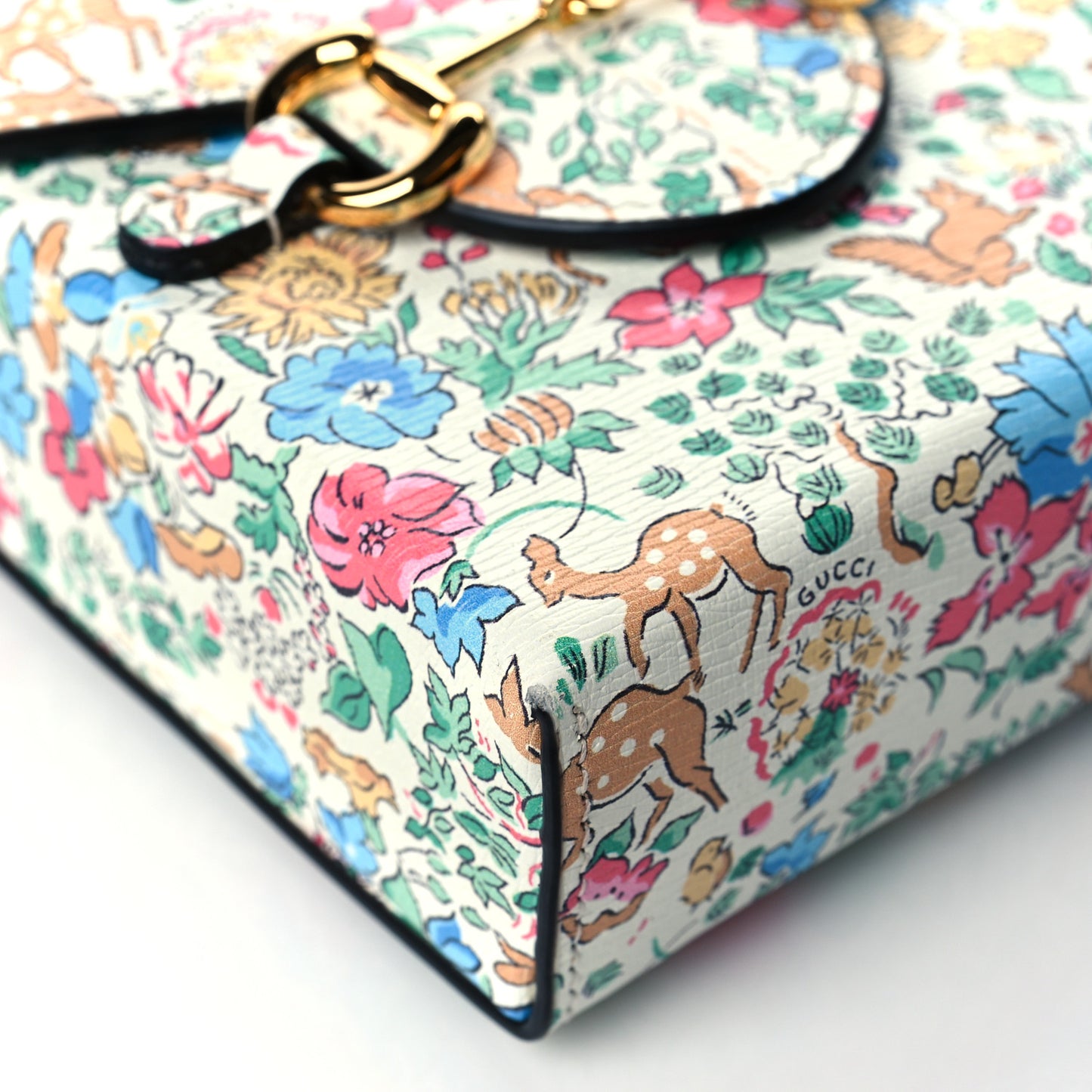 X LIBERTY OF LONDON Textured Calfskin Floral Fawn Print Mini Horsebit 1955 Crossbody Bag Multicolor Ivory
