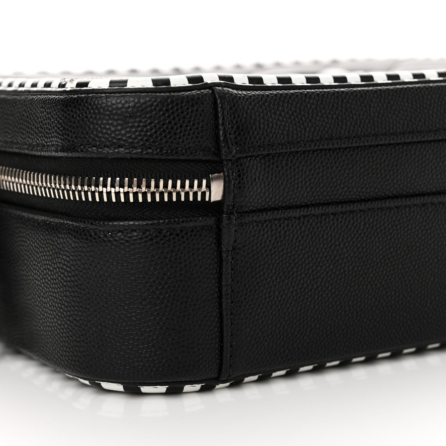 Chanel Caviar Quilted Striped Medium CC Filigree Vanity Case Black White 9 of 11