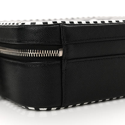 Chanel Caviar Quilted Striped Medium CC Filigree Vanity Case Black White 9 of 11