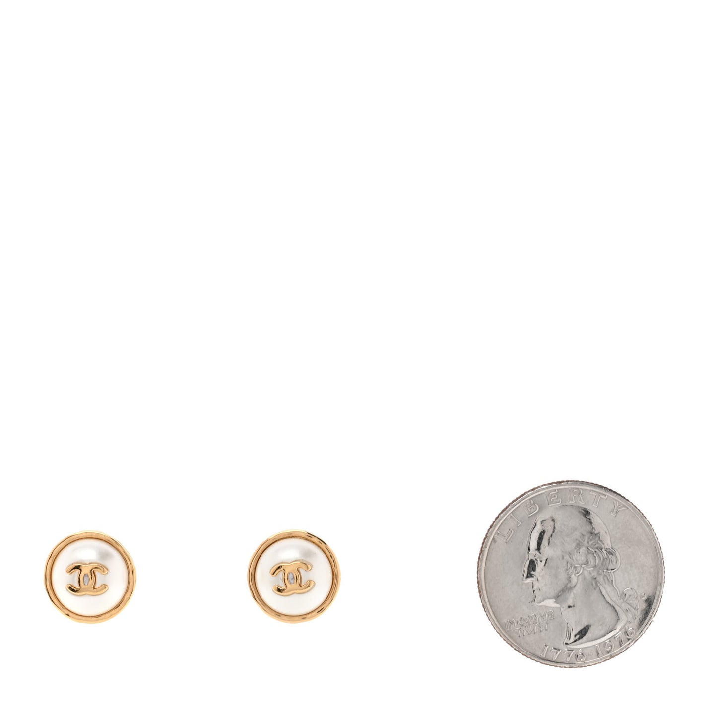 Resin Metal CC Stud Earrings Gold Pearly White