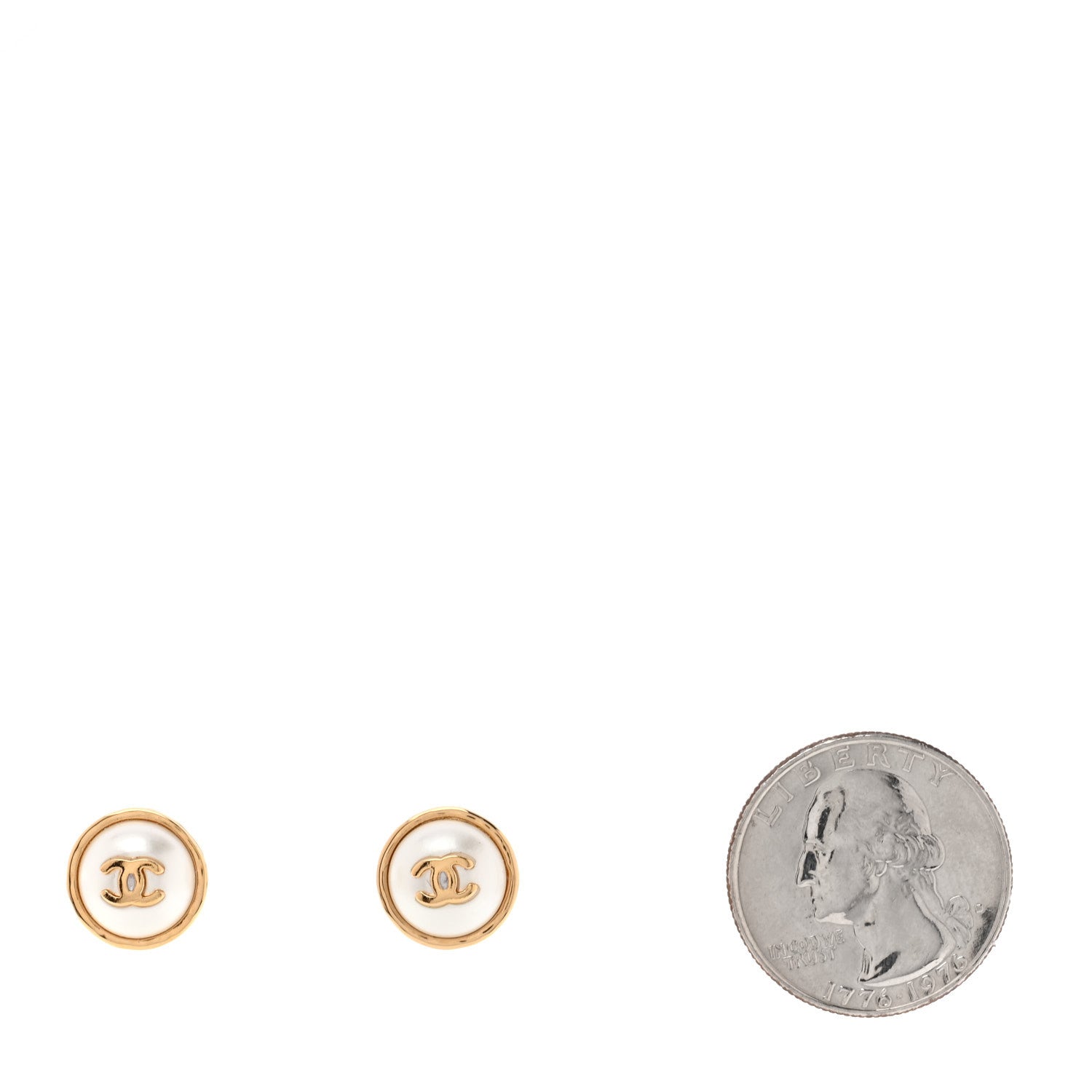 Chanel Resin Metal CC Stud Earrings Gold Pearly White 2 of 5