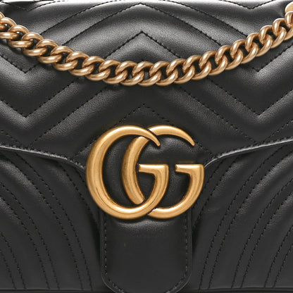 Gucci Calfskin Matelasse Small GG Marmont Shoulder Bag Black 9 of 11