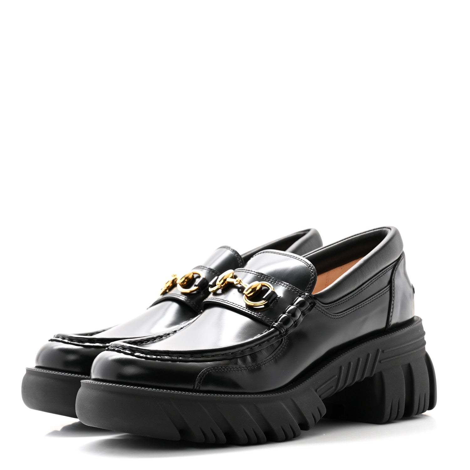 Gucci Magnum Calfskin Nappa Samoa Womens Horsebit Platform Chunky Lug Sole 40mm Loafers 40 Black 3 of 8