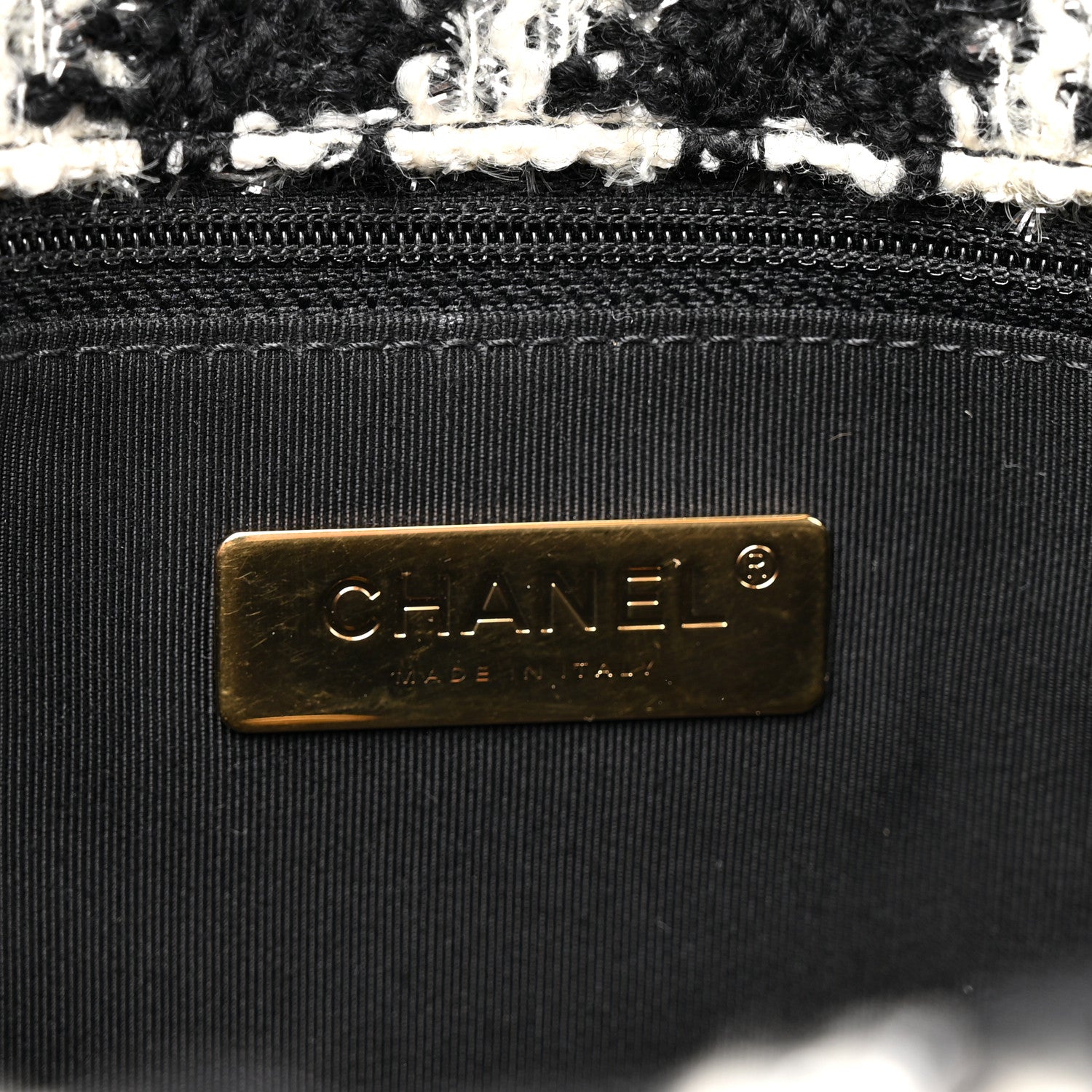 Chanel Tweed Quilted Medium Chanel 19 Flap Black Ecru White 6 of 10