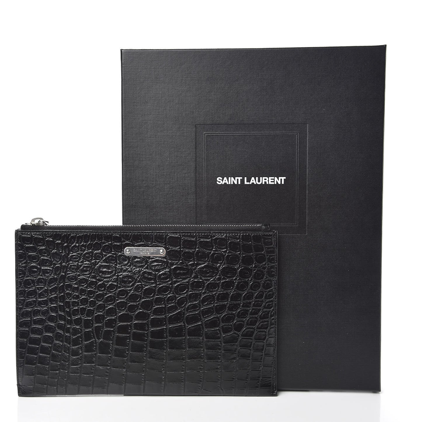 Calfskin Crocodile Embossed ID Mini Tablet Holder Black