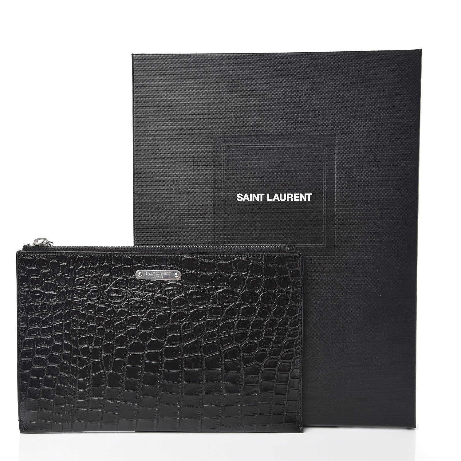 Saint Laurent Calfskin Crocodile Embossed ID Mini Tablet Holder Black 9 of 9
