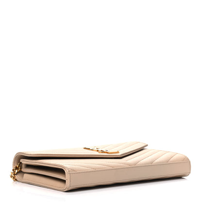Saint Laurent Grain De Poudre Matelasse Chevron Monogram Chain Wallet Nude Powder 3 of 4