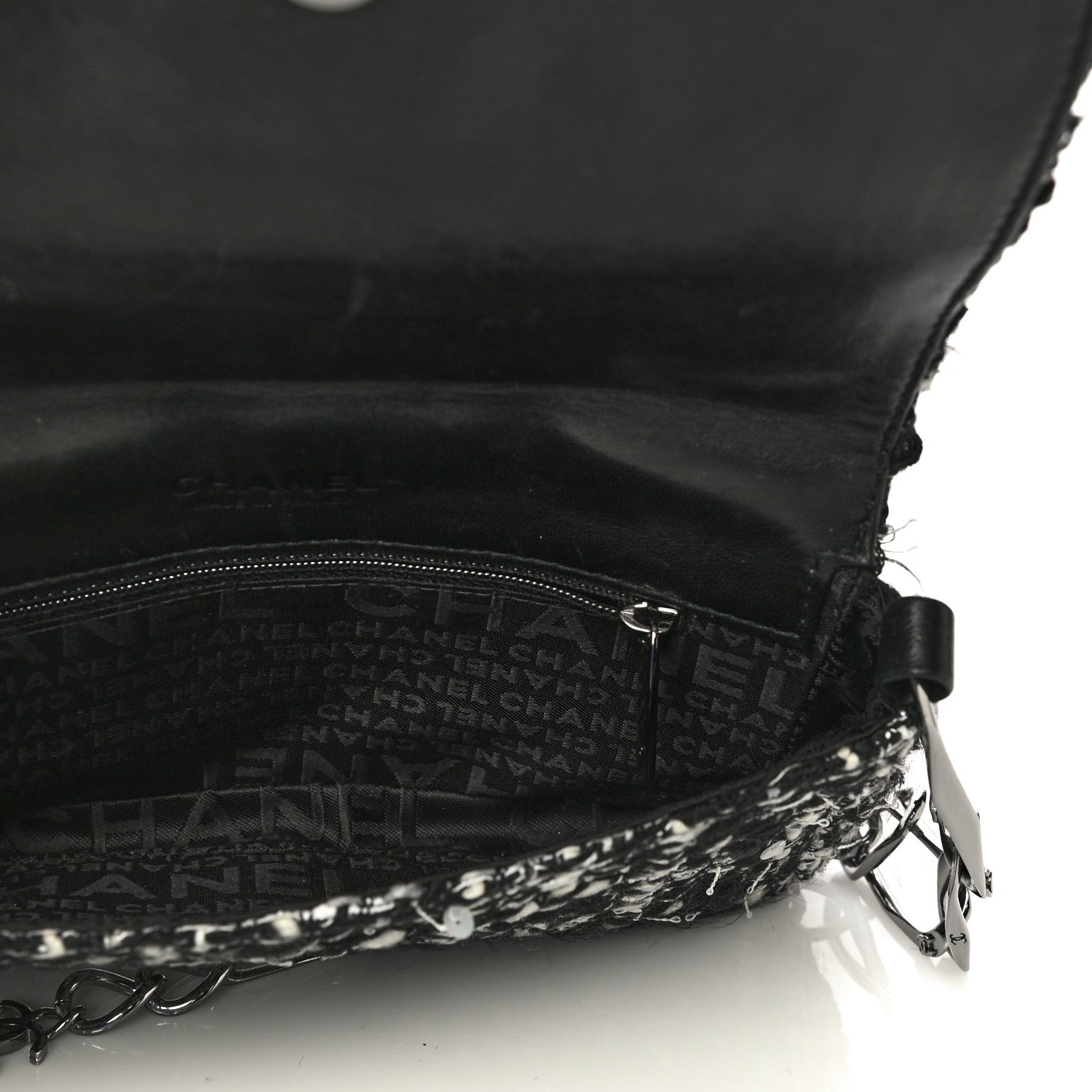 Chanel Sequin Tweed Single Flap Ecru Black 6 of 32
