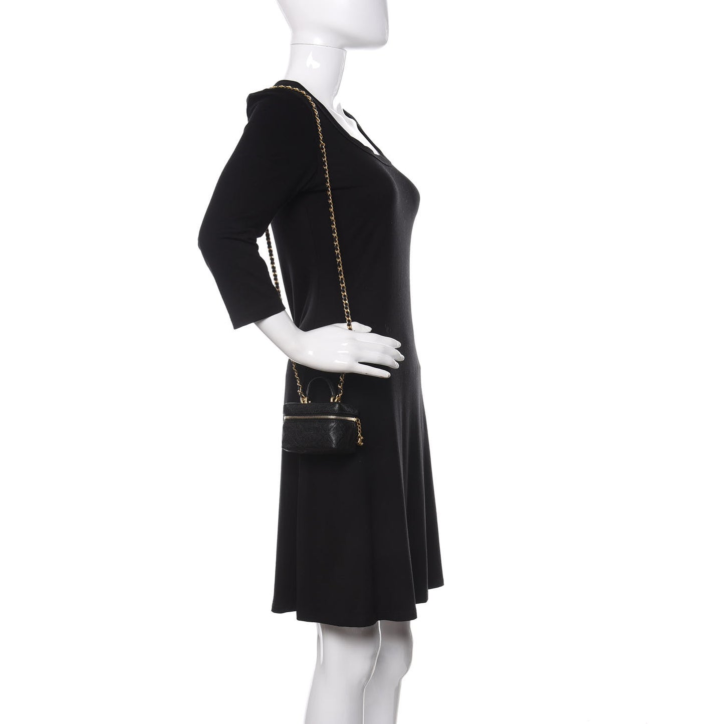Caviar Quilted Mini Top Handle Vanity With Chain Black