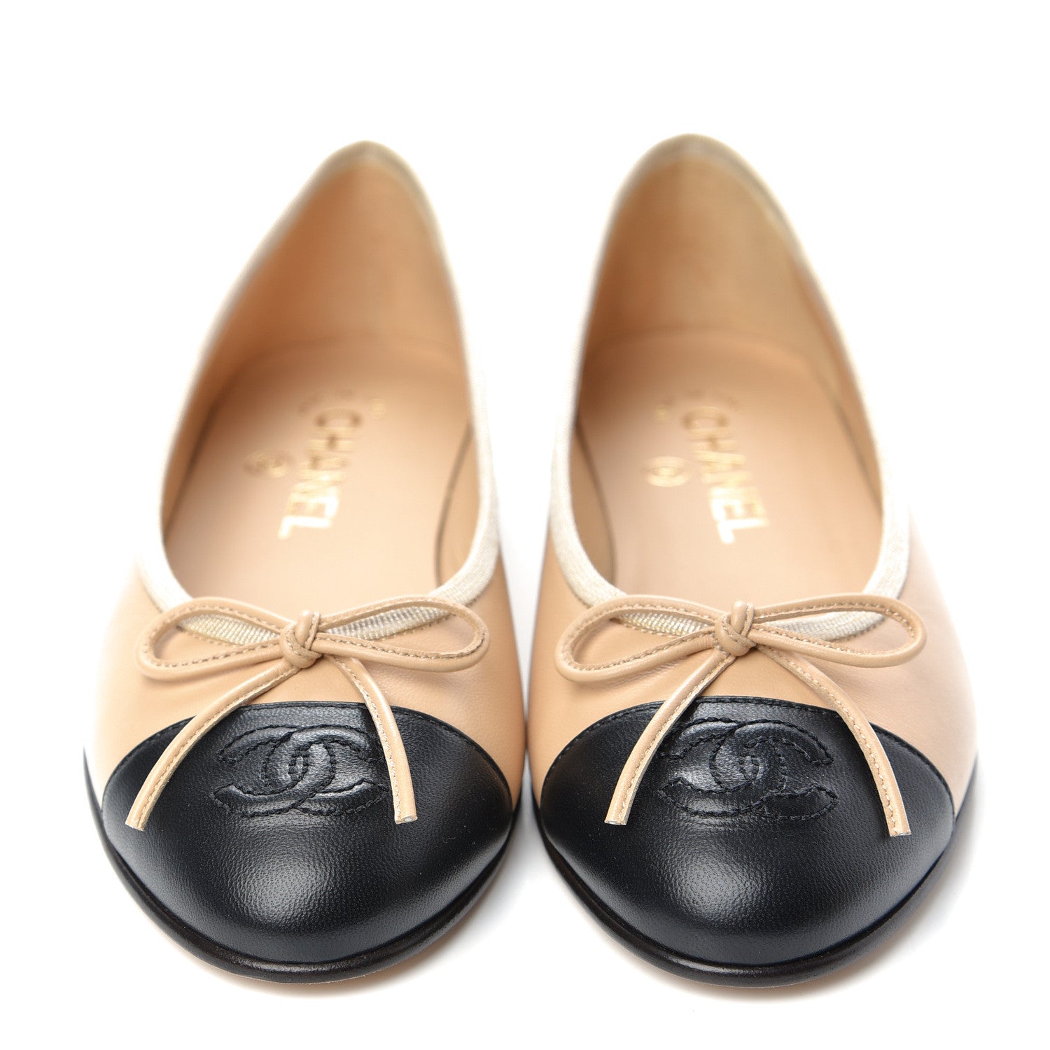 Chanel Lambskin CC Cap Toe Ballerina Flats 36 Beige Black 2 of 11