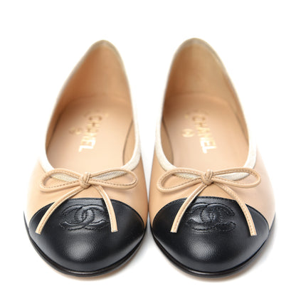 Chanel Lambskin CC Cap Toe Ballerina Flats 36 Beige Black 2 of 11