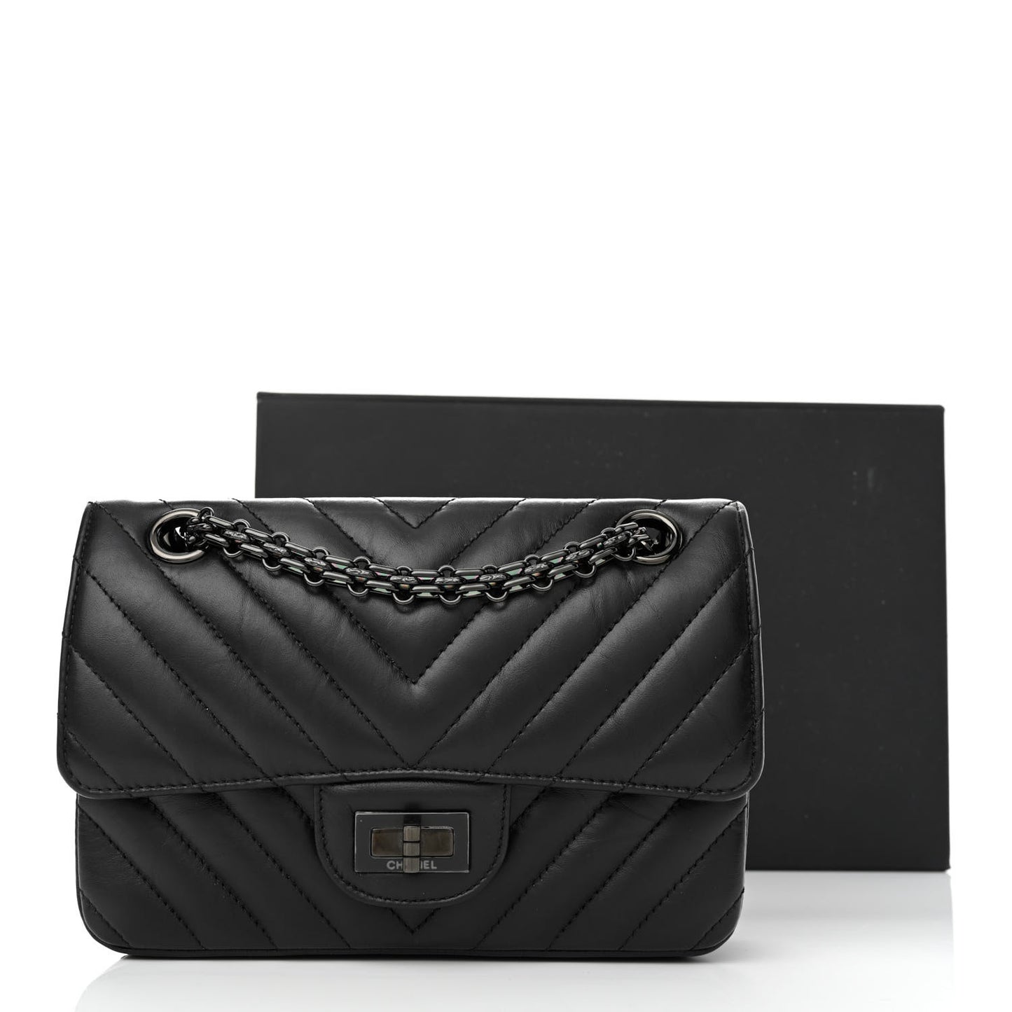 Aged Calfskin Chevron Quilted 2.55 Reissue Mini Flap So Black