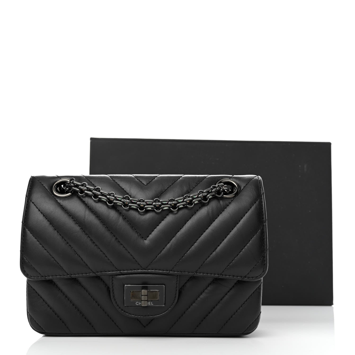 Chanel Aged Calfskin Chevron Quilted 2.55 Reissue Mini Flap So Black 12 of 12