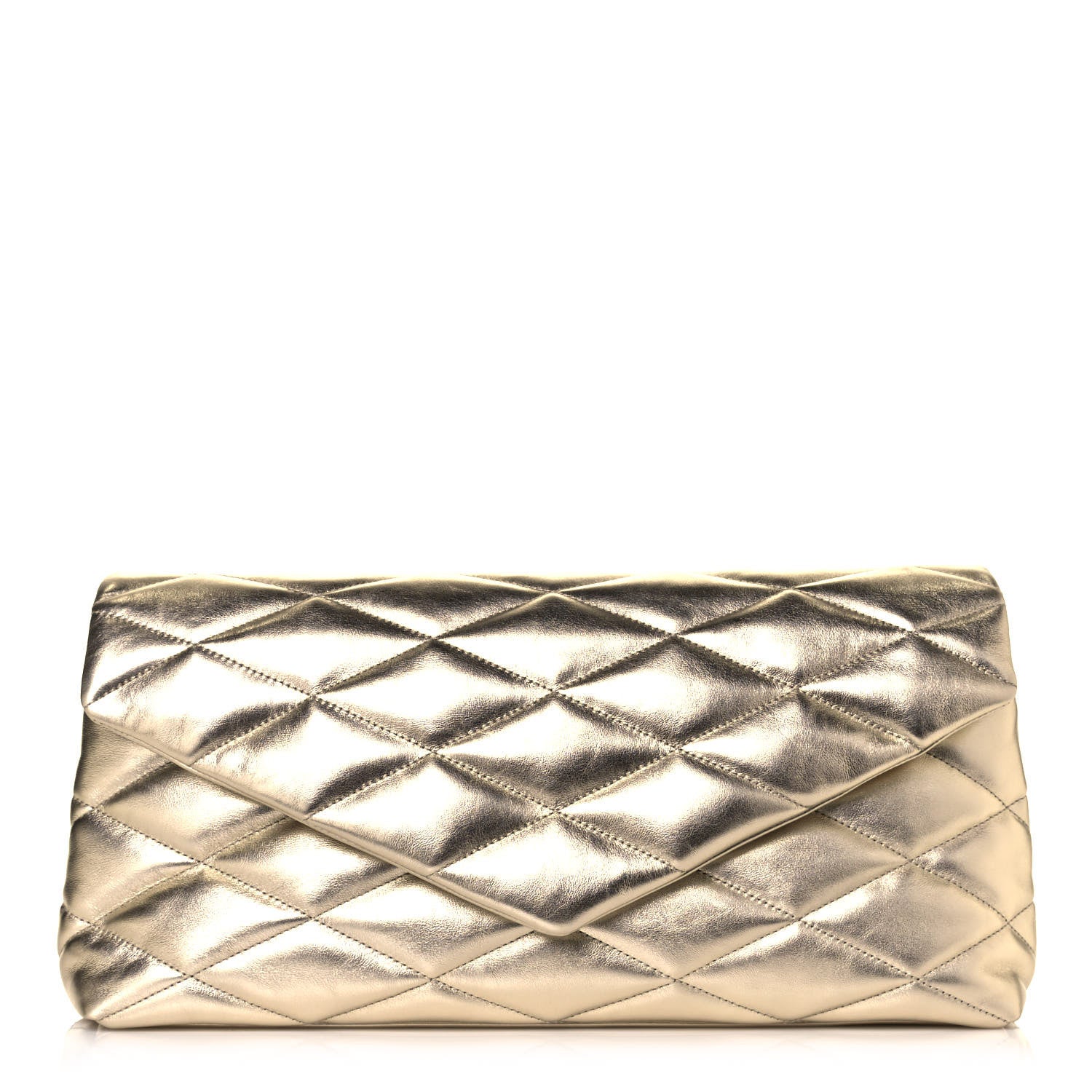 Saint Laurent Metallic Lambskin Quilted Sade Puffer Envelope Clutch Platino 1 of 13