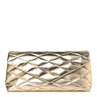 Saint Laurent Metallic Lambskin Quilted Sade Puffer Envelope Clutch Platino 1 of 13