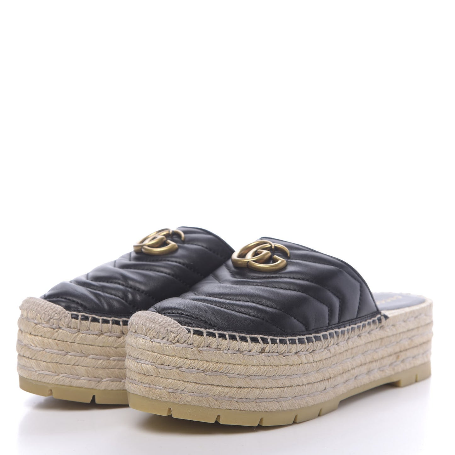 Nappa Matelasse GG Marmont Platform Espadrille Slippers 38 Black