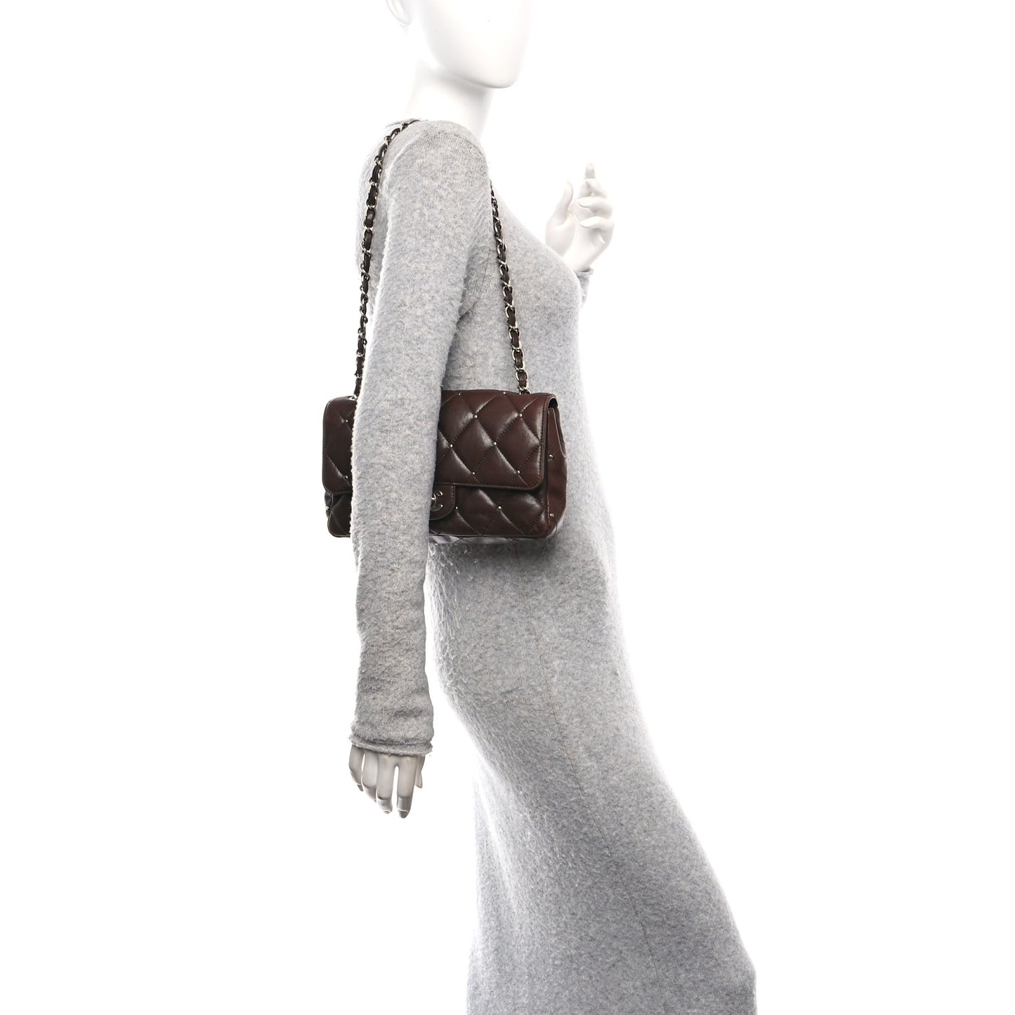Lambskin Studded Medium Flap Brown