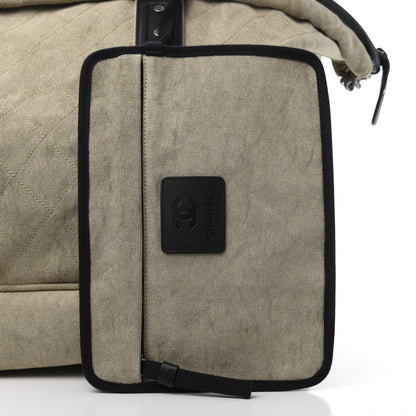 Chanel Washed Toile Calfskin Quilted Large Street Style Travel Bag Beige Black 8 of 10