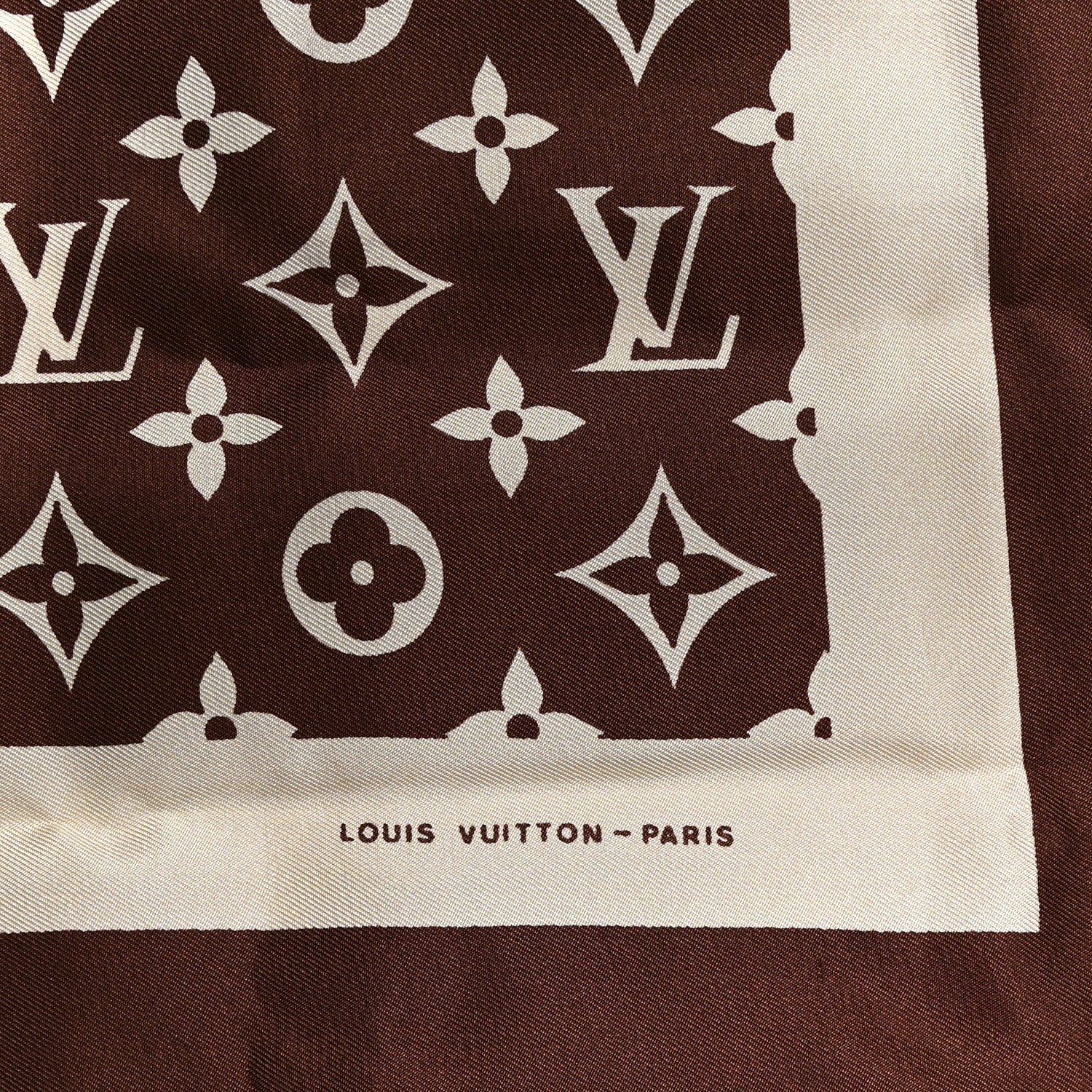 Louis Vuitton Silk Monogram Square Scarf Beige Brown 3 of 10