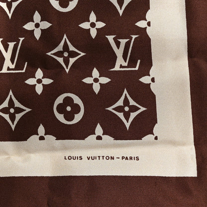 Louis Vuitton Silk Monogram Square Scarf Beige Brown 3 of 10