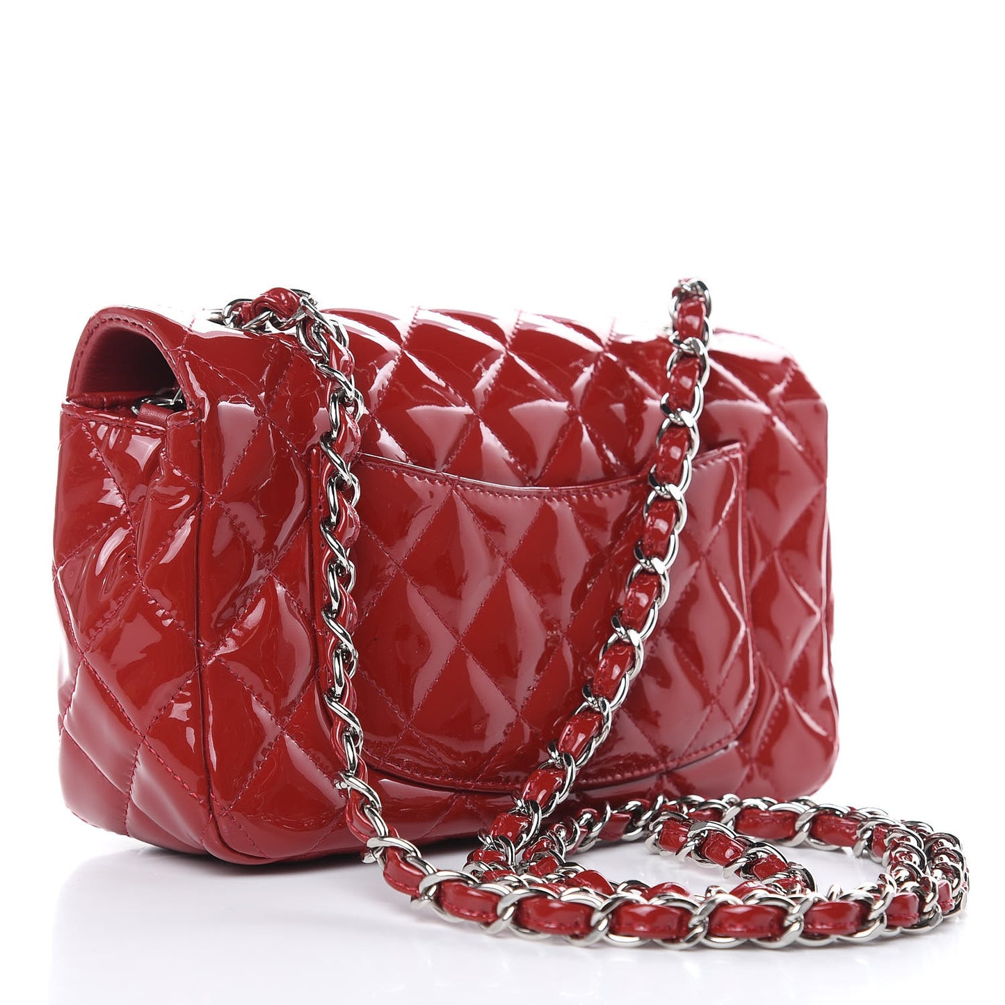 Patent Calfskin Quilted Mini Rectangular Flap Red