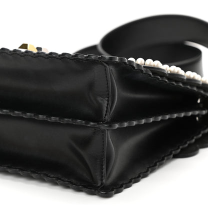 Fendi Vitello Liberty Pearl Bi-Color Flowers and Bows Scalloped Studded Kan I Shoulder Bag Black Camelia 10 of 10