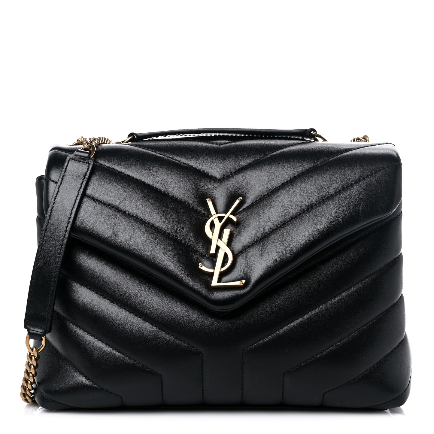 Calfskin Y Quilted Monogram Small Loulou Chain Satchel Black