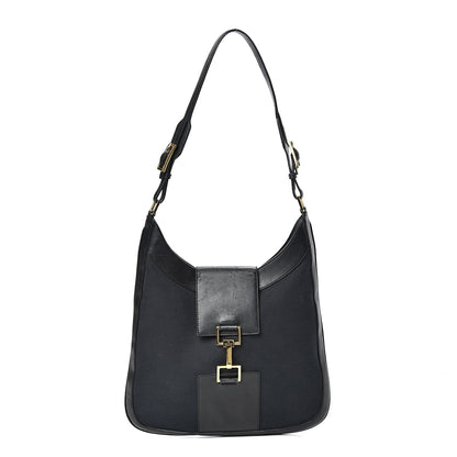 Gucci Canvas Calfskin Jackie O Hobo Black 1 of 16