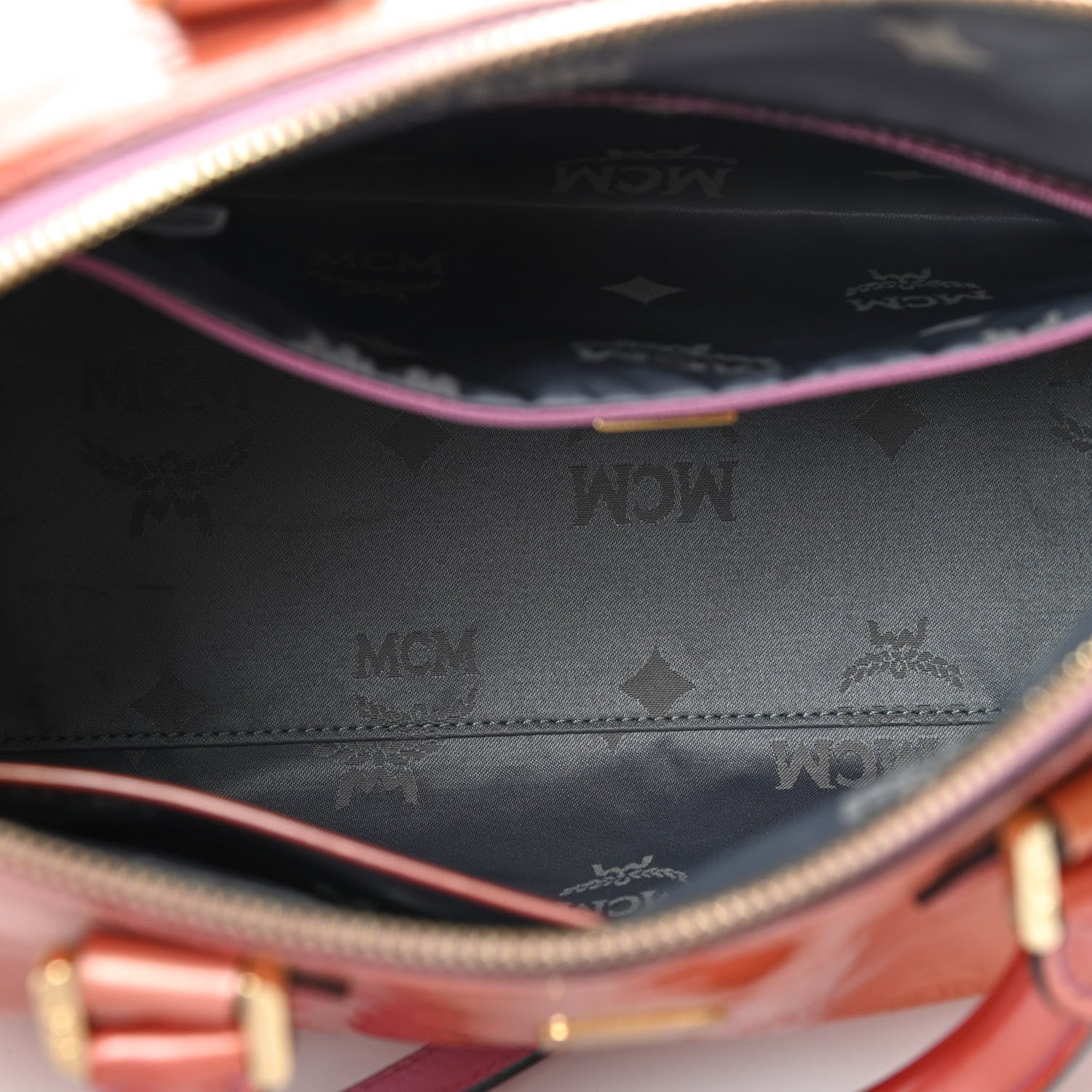 MCM Patent Monogram Boston Bag Bronze 8 of 13