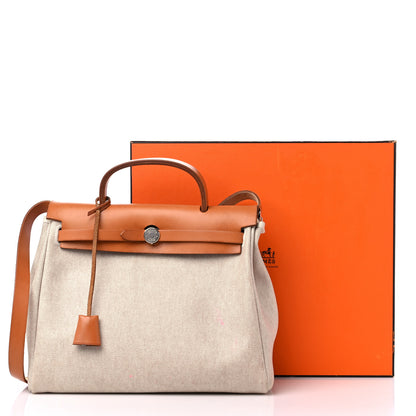 Hermes Toile Vache Calfskin Herbag 30 PM Black Natural 20 of 20
