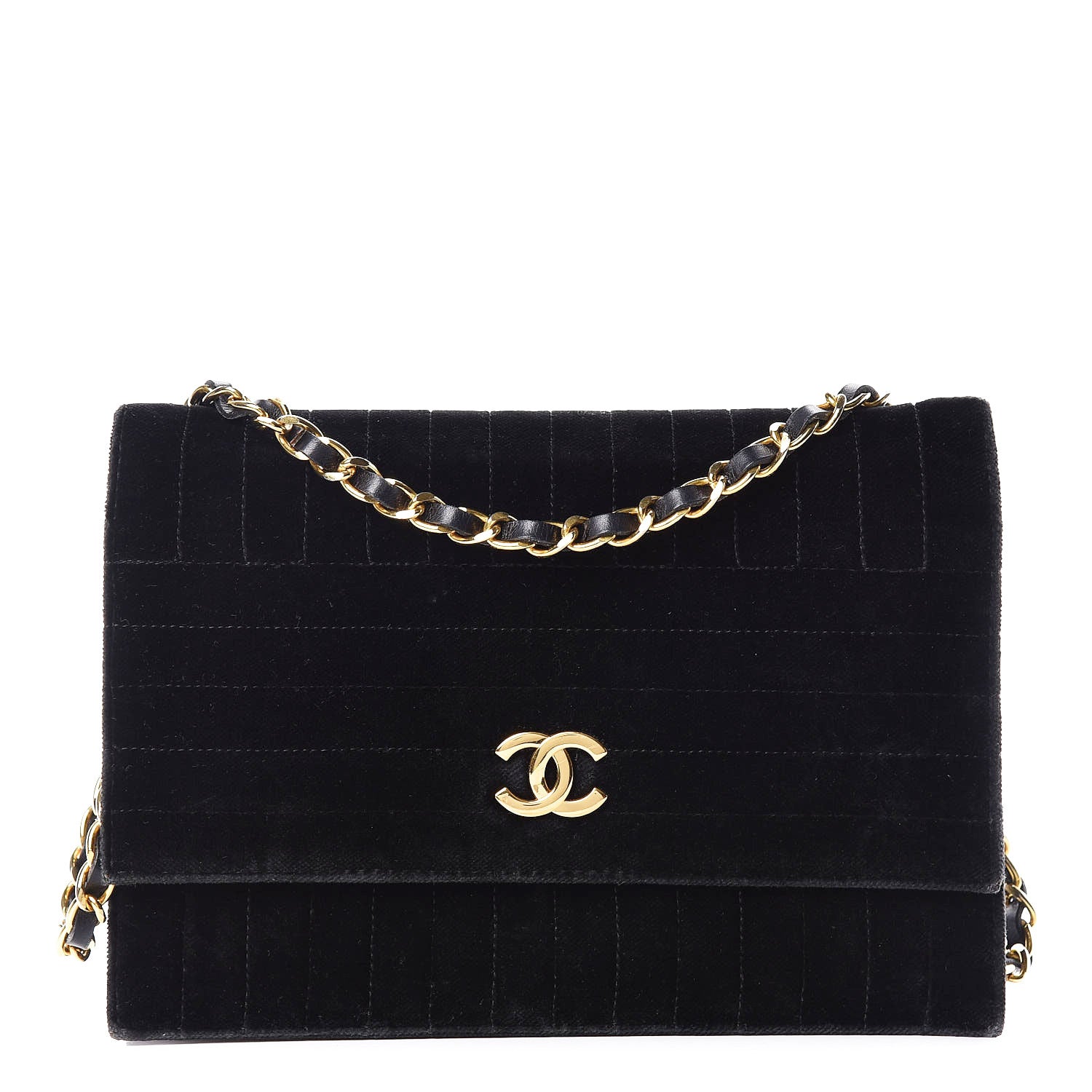 Chanel Velvet Vertical Horizontal Quilt Single Flap Black 1 of 14