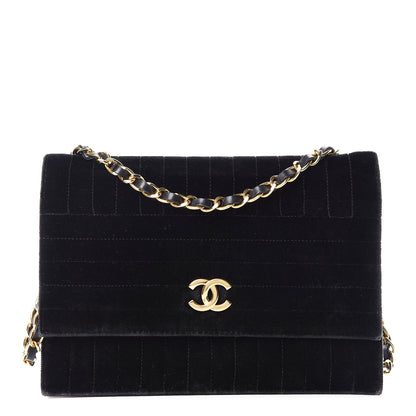 Chanel Velvet Vertical Horizontal Quilt Single Flap Black 1 of 14